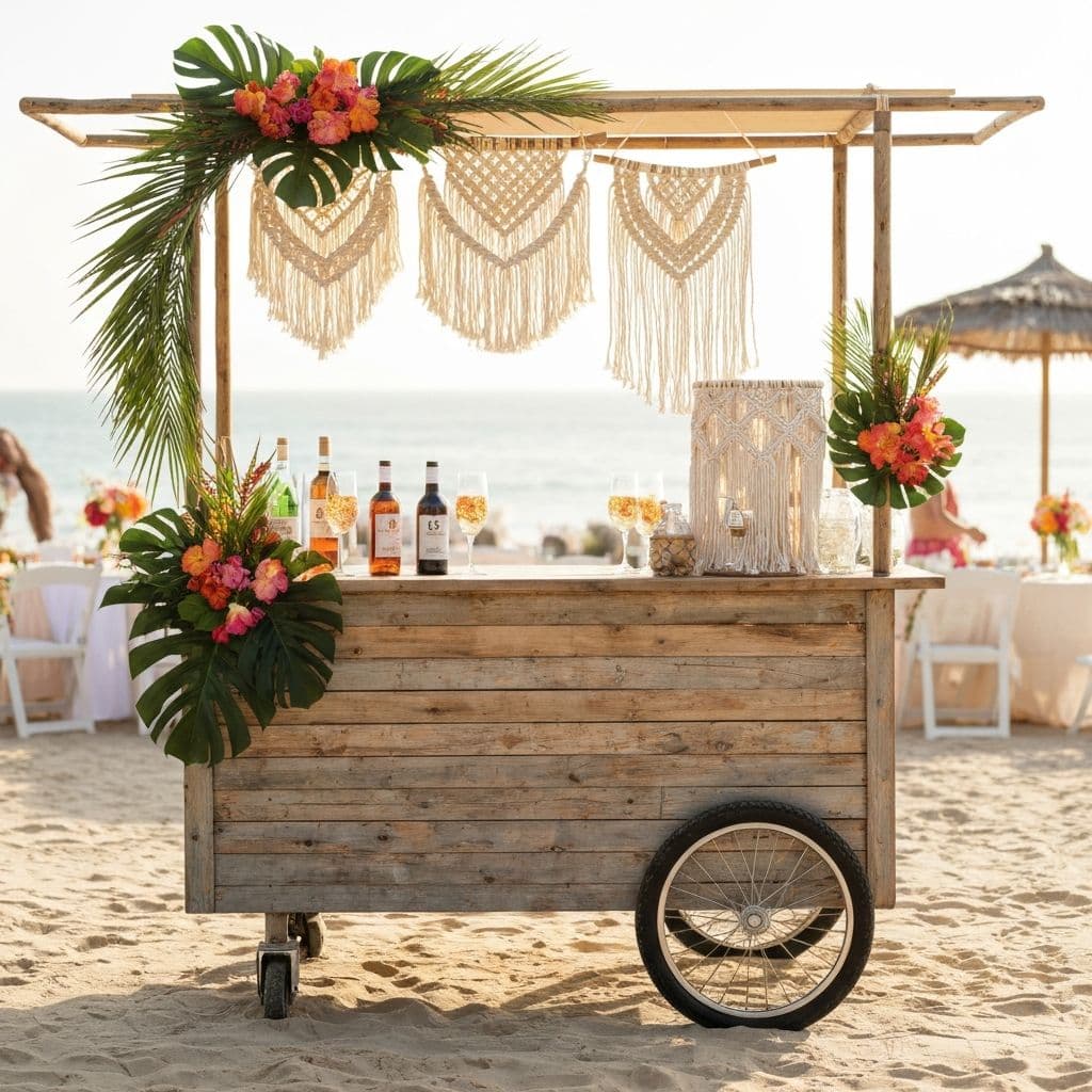 Boho Chic mobile bar cart - Rustic charm with natural textures
