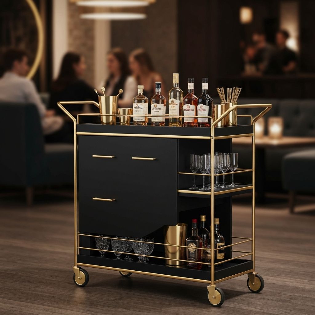 Modern Noir mobile bar cart - Sophisticated black with gold accents